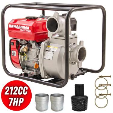 Imagem de Motobomba Kawashima GW300 Autoescorvante À Gasolina 212cc 7HP 4 Tempos 26MCA 60000L/H Para Abastecimento de Cisternas