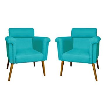 Imagem de Kit 02 Poltronas Decorativa Elisa Pés Palito Suede Azul Turquesa - DS Estofados