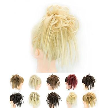 Imagem de IMISSU 2PCS Pedaço de cabelo bagunçado coque updo scrunchies falsos extensões de cabelo ondulado encaracolado faixa de cabeça rabo de cavalo chignon (2PCS Loiro)