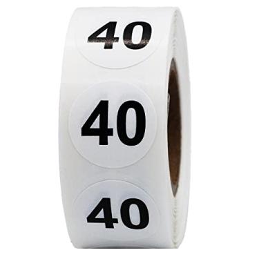 Imagem de Adesivos brancos com pontos pretos número 40, redondos de 9,5 cm, 500 etiquetas em rolo para organização e inventário - Acabamento semibrilhante - Feito nos EUA
