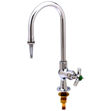 Imagem de T&S Brass BL-5705-01 Torneira de laboratório com controle de temperatura única, pescoço de ganso rígido, ponta serrilhada e entrada macho Npt de 1,27 cm