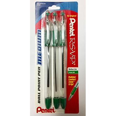 Imagem de Pentel Caneta esferográfica R.S.V.P., ponta média de 1,0 mm, tinta verde, pacote com 3