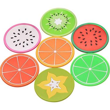 Imagem de Onwon 7 Peças de Porta-copos de Silicone de Frutas Antiderrapante 240 °C Resistente ao Calor Almofadas de Isolamento Quente 3,5" Desenho de Geleia Tapetes Únicos Tapetes de Copo Beber Placemats para Bebidas, Café, Tigela, Disco, Suporte de Pote