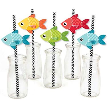 Imagem de Big Dot of Happiness Let's Go Fishing - Decoração de palha de papel - Canudos decorativos listrados com tema de peixe para festa de aniversário ou chá de bebê - Conjunto com 24