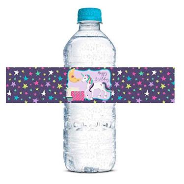 Imagem de Adesivo de festa de pijama de unicórnio para festa de aniversário impermeável à prova d'água, 20 embalagens de 3,8 cm x 21,5 cm por etiquetas da AmandaCreation