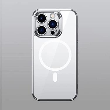 Imagem de Capa protetora de silicone com proteção lente câmera compatível com tecnologia carregamento indução sem fio para o iPhone 14 Pro (Tela 6.1) Cor Prata