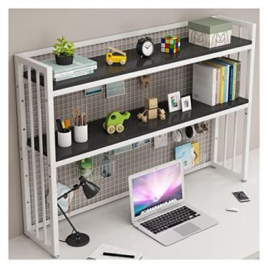 Imagem de KIZQYN Estante de 2 camadas de moldura de aço branco prateleira de mesa rack de armazenamento de escritório estante de mesa com evitar queda de grade de metal prateleira organizadora estante (cor: cinza, tamanho: 115cmx24cmx89cm)