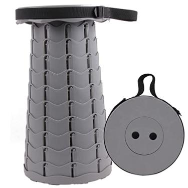 Imagem de KELATI Banqueta dobrável, banco retrátil telescópico com bolsa de armazenamento, capacidade de 180 kg, para viagens ao ar livre, pesca, caminhadas e churrasco-cinza