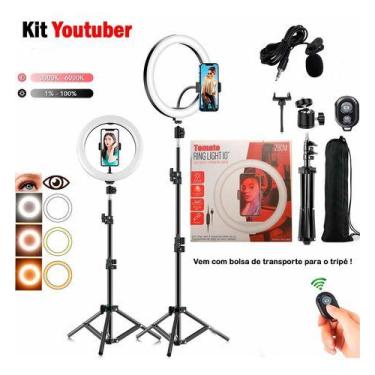 Imagem de Kit Youtuber Ring Light Led Iluminador  Tripé 2.1M  Microfon - Tomate
