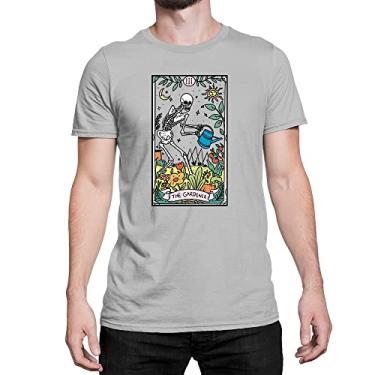 Imagem de Camiseta Esqueleto Caveira Jardineiro The Gardener Flores Flowers Cor:Cinza;Tamanho:G