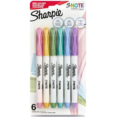 Imagem de Sharpie Canetas marcadoras de cor criativas S-Note | Destaque, escreva, desenhar e mais | Cores pastel sortidas | Ponta cinzel | 6 unidades