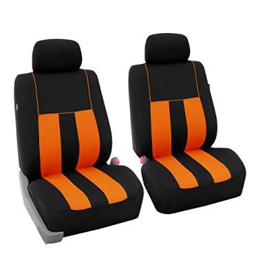 Imagem de FH Group FB036ORANGE102 Conjunto de capas de assento automotivas listradas laranja marcantes se ajustam ao conjunto frontal listrado na maioria dos carros, SUVs e caminhões (compatível com airbag)