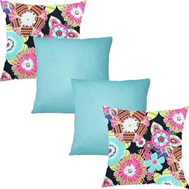 Imagem de Kit 4 Capas de Almofadas Composê Floral Rosa em Sued Estampa Digital com Sued Tiffany 45x45cm