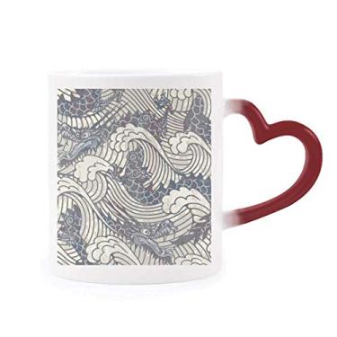 Imagem de China Blue Dragon Wave Line Painting Repeat Heat Sensitive Mug Red Color Changing Grés Cup