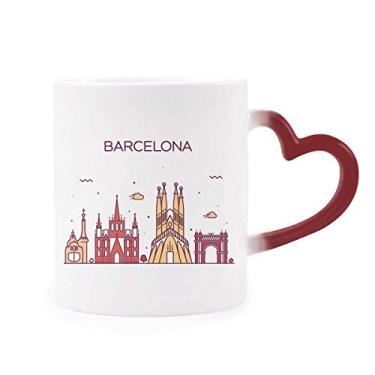 Imagem de Caneca de grés barcelona Espanha com padrão de marco plano sensível ao calor com mudança de cor vermelha