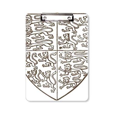 Imagem de Quadro de prancheta com estampa de leão e escudo de arte barroco preto branco A4