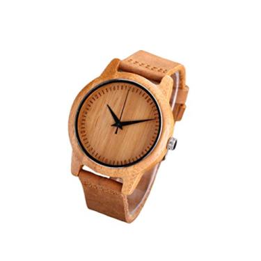 Imagem de Hemobllo 1 relógio masculino de madeira de quartzo, relógio criativo de bambu, relógios de madeira para homens