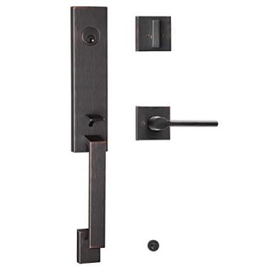 Imagem de Alavanca de entrada pesada HS14D da TOGU com alavanca, alavanca de entrada sólida, alavanca de bloqueio de porta para portas exteriores de casa níquel acetinado