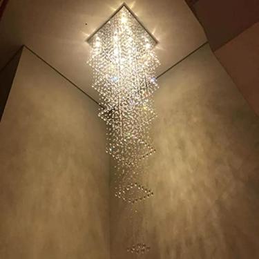 Imagem de lustre de cristal para pé direito duplo com 4 metros de altura base de inox 57x57cm