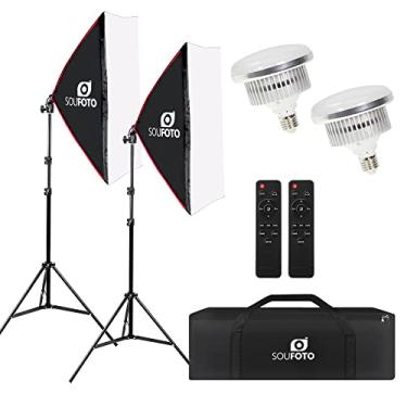 Imagem de SOU FOTO Kit de Iluminação Softbox Duplo Profissional Completo Para Foto e Video | Softbox 50x70cm, Lâmpada Dimerizável 85w Com Controle Remoto, Tripé de Iluminação