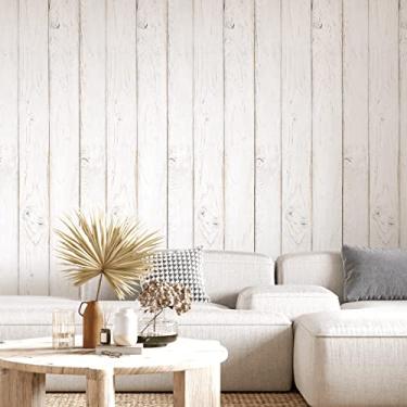 Imagem de Papel de Parede Madeira Ripada Clara Branca Pátina Adesivo Autocolante Lavável
