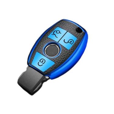 Imagem de KRUPTI Bolsa de chave de capa de carro em TPU, apto para Mercedes Benz ABCS AMG CLA GLC GLA W221 W204 W205 W176, azul