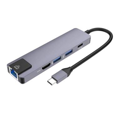 Imagem de Hub USB C, adaptador múltiplo HUB tipo C 5 em 1 USB C para 4K HDMI 2 portas USB 3.0, entrega de energia USB-C PD, Gigabit Ethernet Rj45 LAN adaptador para MacBook, laptop (cinza)
