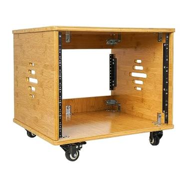 Imagem de Sound Town Rack de estúdio de bambu carbonizado sólido 8U DIY com 40,64 cm de profundidade, ventilação, pés de borracha, rodízios para sala de gravação, equipamento PA/DJ, áudio doméstico (STBR-8UW)
