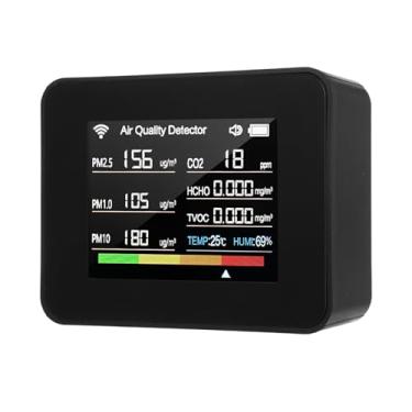 Imagem de Medidor de qualidade do ar WiFi Monitor de qualidade do ar interno 13 em 1 detecta CO₂ TVOC HCHO PM2.5 PM1.0 PM10 Umidade e temperatura Hora Data Temporizador de alarme e cronômetro com alarme