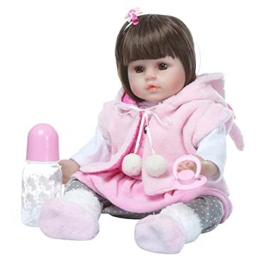 Imagem de Boneca bebê reborn, vida real, menina, 19 polegadas, arte, boneca com chupeta, ótima para idades 3 +, brinquedo, colete rosa