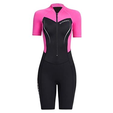 Imagem de Roupa de mergulho feminina curta de neoprene de 1,5 mm de manga curta com zíper e FPS 50+, roupa de mergulho com proteção solar, 2GG