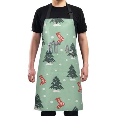 Imagem de JUNZAN Avental de cozinha de árvore de Natal com bolsos aventais de jardinagem resistentes à água aventais de grelha para cozinheiro de limpeza, Árvore de Natal, Tamanho Único