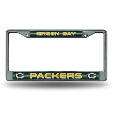 Imagem de Rico Industries Moldura de placa de licença NFL Green Bay Packers cromada brilhante com acento de brilho, 15,24 x 31,12 cm