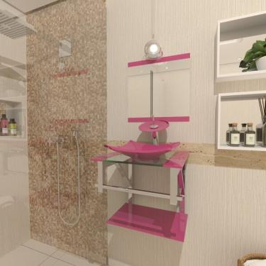 Imagem de Gabinete De Vidro Para Banheiro 40cm Inox Rosa