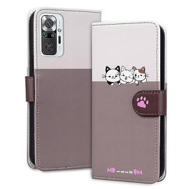 Imagem de Miagon Capa para Xiaomi Redmi Note 10 Pro, capa de desenho animado animal cão gato bonito padrão dobrável couro PU emendado carteira flip capa protetora com compartimentos para cartões, roxo