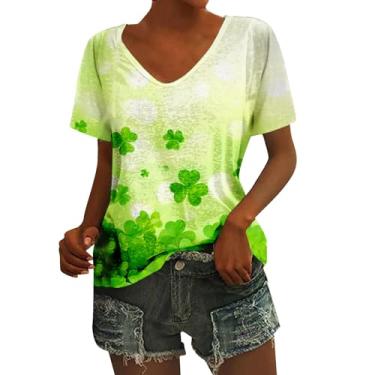 Imagem de Happy St Patricks Day Camiseta feminina com estampa de trevo fofo camiseta irlandesa Lucky manga curta St Pattys Day Tops de festa para mulheres, Bronze, M