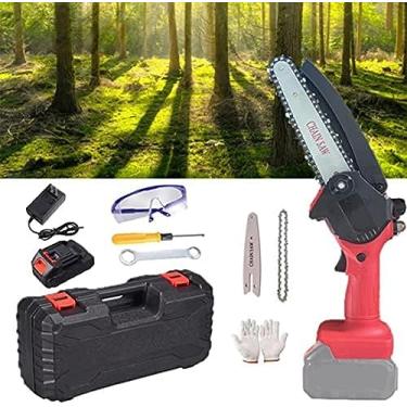 Imagem de Serra de corrente movida a bateria sem fio de 24 V 6 polegadas, mini motosserra, motosserra elétrica, mini motosserra portátil para corte, poda e jardinagem e motosserra de uma mão, vermelha