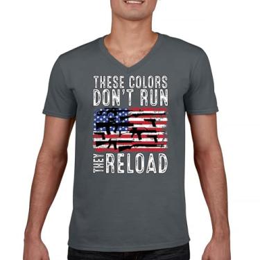 Imagem de Camiseta com gola V These Colors Don't Run They Reload 2nd Amendment 2A Second Right American Flag Don't Tread on Me, Carvão, M