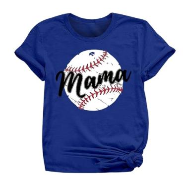 Imagem de PKDong Camiseta de beisebol mamãe beisebol camiseta gola redonda camiseta manga curta tops femininos 2024 modernos tops femininos, Azul, GG