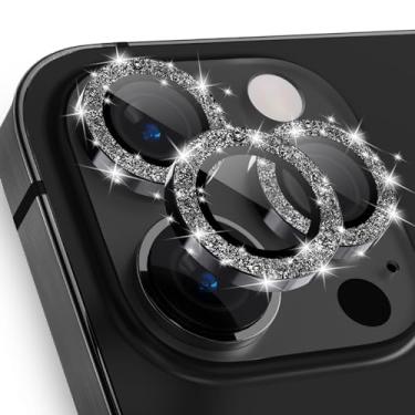 Imagem de imluckies Para iPhone 15 Pro - iPhone 15 Pro Max protetor de lente de câmera Bling, anel individual de liga de alumínio transparente HD, película de proteção de tela traseira de vidro temperado 9H, preto brilhante
