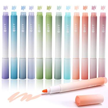 Imagem de Pacote com 12 marcadores de cores sortidas, marcadores bíblicos e canetas sem vazamento, marcadores estéticos com ponta de cinzel macia, pastéis de marca-texto fofos, material de estudo da Bíblia e material escolar de estética