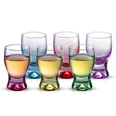 Imagem de M&N HOME Conjunto de 6, copos de vidro de base pesada para beber uísque para vodka, conhaque, bourbon e bebidas alcoólicas, presentes de decoração de jantar, 50 ml, multicolorido