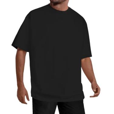 Imagem de Camisetas masculinas modernas atléticas tamanho médio, manga curta, caimento solto, gola redonda, leve, para treino, Preto, XXG