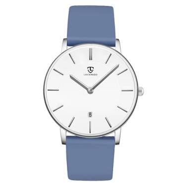 Imagem de BEN NEVIS Relógio masculino, relógio de pulso minimalista, moderno, simples, analógico, data, com pulseira de couro, 42-GJ-azul escuro branco, relógio feminino