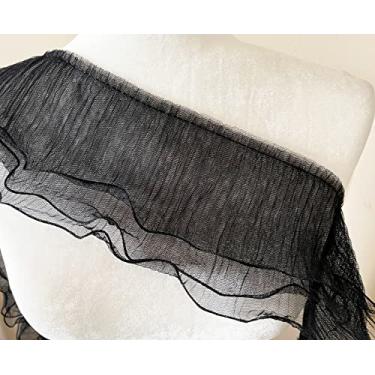 Imagem de PEPPERLONELY 3 camadas plissado tule renda chiffon tecido fita franja elástico acabamento babados colarinho punhos DIY material de costura, 12,7 cm largura, preto