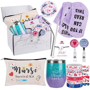 Imagem de Kolewo4ever 13 peças, presentes de agradecimento de enfermeira, presentes de Natal para mulheres com copo de vinho, caixa de presente para mulheres, enfermeiras, graduação