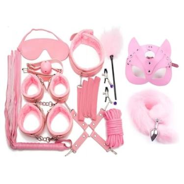 Imagem de Kit 12 Peças Brinquedos Sexuais para Adultos, Jogos Eróticos, Corda Chicote Mordaça, Algemas, Braçadeiras de Mamilo, Produtos Sexuais