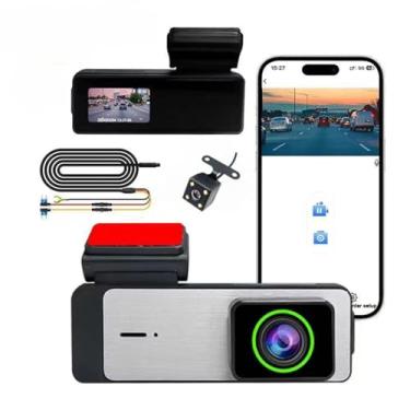 Imagem de Gravador de direção de alta definição 1080P, 2 lentes dianteiras e traseiras, monitoramento de estacionamento, com visão noturna infravermelha, WiFi integrado, anjo grande e grande de 140°, fácil de u