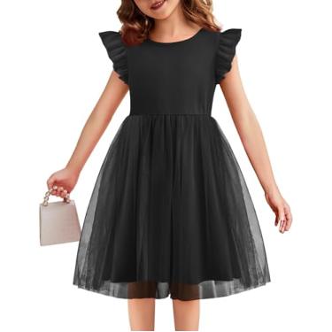 Imagem de Flypigs Vestido tutu infantil para meninas com babados e tule lindo verão festa princesa vestido de verão para 2-7 anos, Preto, 7 Anos
