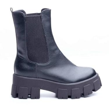 Imagem de Coturno Feminino Preto Salto Plataforma Tratorado Couro Not Me (Preto, BR, Adulto, Numérico, 39)
